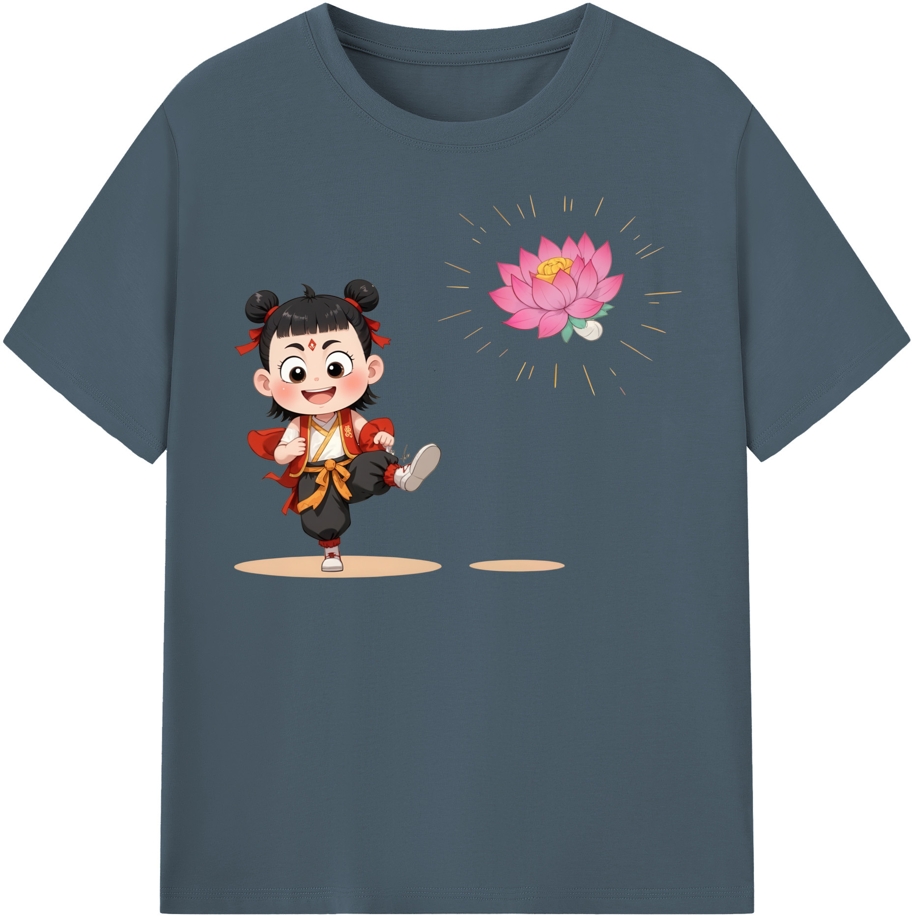 （画像用） Ne Zha 2 ナタ 魔童の大暴れ 綿100％半袖Tシャツ（フロントプリント）